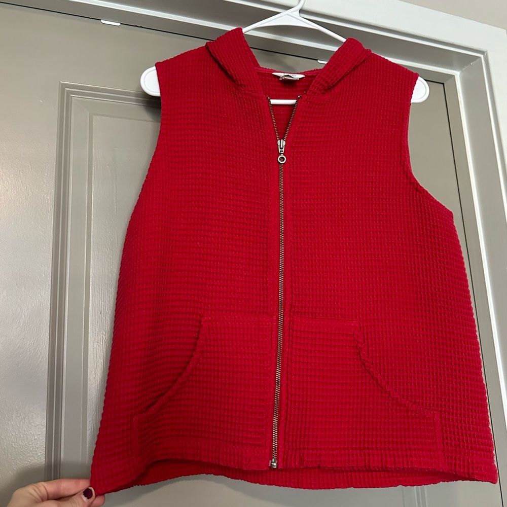 Christopher & Banks Red Textured Zip-Up Vest